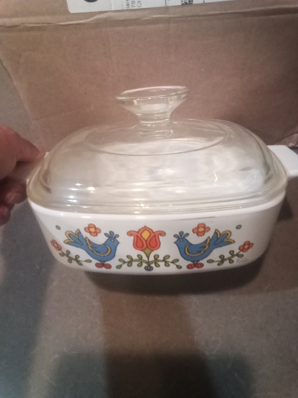 Corningware Country Festival Blue Bird Covered Casserole Dish 1 Quart Vintage